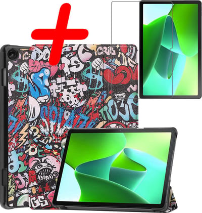 Hoesje Geschikt voor Lenovo Tab M10 (3e / 3rd generatie) - Met Screenprotector - Trifold Bookcase - Hard Cover - Hardcover Book Case - Tablet Hoes - Graffity