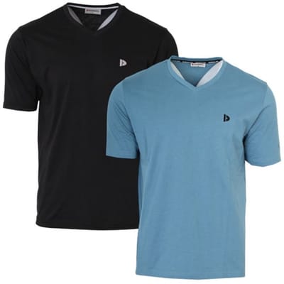 2-Pack Donnay - T-shirt (Berno) - Sportshirt - V-hals shirt - Heren - Black/Light Denim blue (784) - maat L