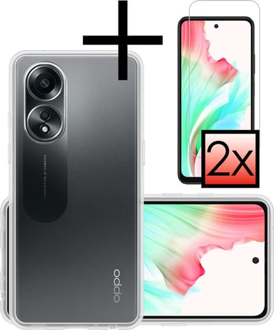 Hoesje - Met 2x Screenprotector - Geschikt voor OPPO A58 - Sterk & Shockproof - Back Cover - Siliconen Case - Telefoon Hoes - Transparant
