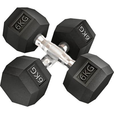 Homcom halterset van 6 kg met metalen verbindingsstang en zeshoekige kopgewichtenset 12 kg totaal voor training