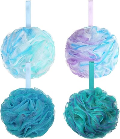 Extra Grote Mesh Loofah Douche Puff en Bad Spons - Gemakkelijk Schuimende Body Scrubber Exfoliator in Groen en Blauw (4 Stuks, 70g per stuk)