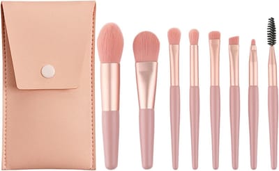Professionele Make-upkwasten Set van 8 Stuks met Foundation, Blush en Poederkwasten in Lederen Etui