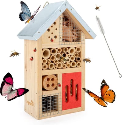 Houten insectenhuis voor lieveheersbeestjes, gaasvliegen en bijen - 25,4 x 15,2 x 8,6 cm, ideaal voor de tuin en biodiversiteit