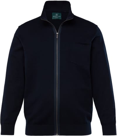 Boston Park - Heren - Gebreid vest FLEXLASTIC® opstaande kraag rits - Navy blauw - Maat 68+