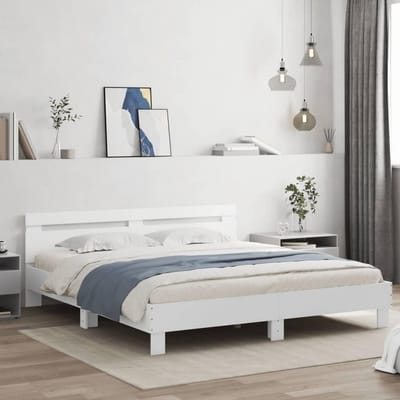 Houten Tweepersoons Bedframe met Hoofdbord Wit 160x200 cm - Slaapkamer Meubel