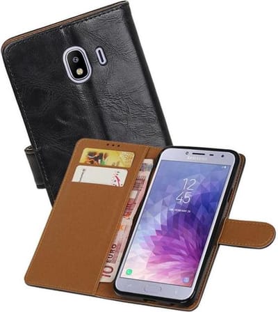 Zakelijke Book Case Telefoonhoesje Geschikt voor de Samsung Galaxy J4 - Portemonnee Hoesje - Pasjeshouder Wallet Case - Zwart