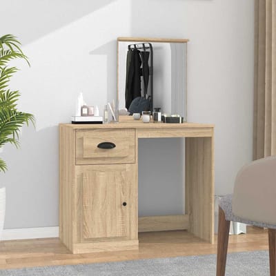 vidaXL - Kaptafel - met - spiegel - 90x50x132,5 - cm - bewerkt - hout - sonoma - eiken