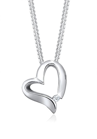Elli PREMIUM - Halsketting - Dames Hart Hanger Gebogen met Diamant (0.015 ct.) in 925 Sterling Zilver - Dames