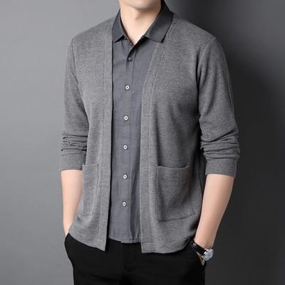Heren nep tweedelig trui Lente en Herfst Nieuwe Mode Vest Shirtkraag Trui Jas Heren Tweedelig Set XXXL