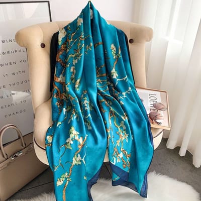 Zachte Imitatiezijde Sjaal 90x180 cm voor Dames - Hoofddoek, Bandana en Halsdoek-F-196 - Lake Blue