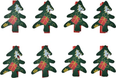 Clayre & Eef Decoratieve Knijpers 3x1x4 cm Groen Hout Kerstbomen