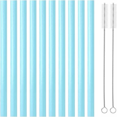 Fako Bijoux® - Siliconen Rietjes Pastel XL - 10 Herbruikbare Rietjes - 25 cm - Duurzaam en Hygiënisch - 2 Schoonmaakborstels - Blauw
