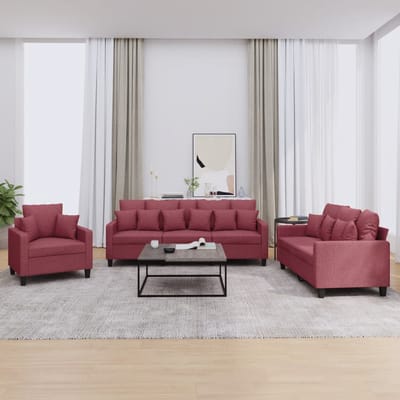 vidaXL - 3-delige - Loungeset - met - kussens - stof - wijnrood