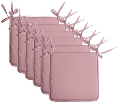 Stof Textile Home stoelkussens - 6x - oud roze - 38 x 38 x 3 cm - voor binnen - touwtjes sluiting - zitkussens plat - vierkant