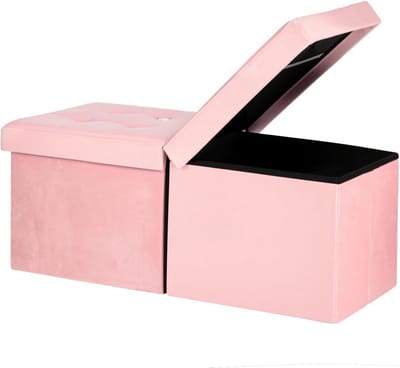 Roze FluWelen Voetenbank met Opbergruimte - Ottomaanse Poef/Salontafel - 81 cm