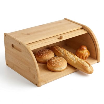 Lomera Broodtrommel Bamboe met Rolluik - Brooddoos - Houten Broodkast - Broodbox - Broodopslag - Bewaardoos - Roldeksel - Vershouddoos - Broodmand - Broodhouder - Vershoudtrommel met Handgrepen voor Keuken Aanrecht