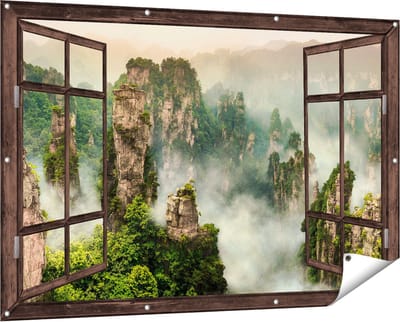 Gards Tuinposter Doorkijk Zhangjiajie Klif Bergen in China - 150x100 cm - Tuindoek - Tuindecoratie - Wanddecoratie buiten - Tuinschilderij