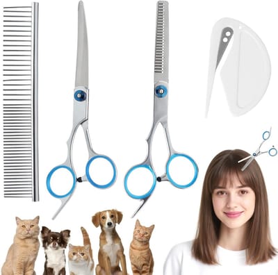 Set van 4 Professionele Honden Scharen - Gebogen Scharen, Rvs Hondenhaar Scharen, Dunne Scharen voor Dierenverzorging en Trimmen van Hondenvacht