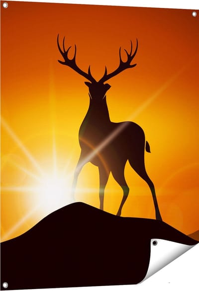 Gards Tuinposter Hert op een Berg - Abstract - Silhouet - 80x100 cm - Tuindoek - Tuindecoratie - Wanddecoratie buiten - Tuinschilderij