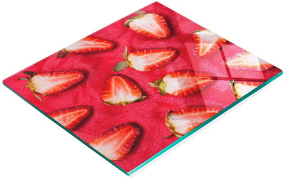 Glazen serveerplank met afbeelding van gesneden aardbeien, 60x52 cm