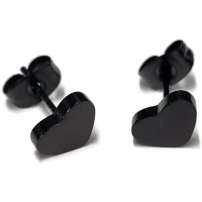 Aramat Jewels | Oorbellen | Stoere Zwarte Stalen Oorbellen hartje | 8mm | | | Staal | Kinderen, Volwassenen | Verkleurd niet