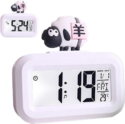 Digitale Kinderwekker - Slaapkamer Klok - Wakker Worden - Oogbeschermend LED - 9.8 x 9.3 cm - Wit