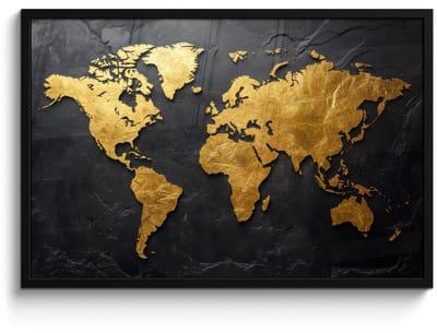 Poster in lijst - Fotolijst 90x60 cm - Posters - Wereldkaart - Goud - Steen - Posterlijst zwart - Decoratie - Wanddecoratie woonkamer - Muurdecoratie slaapkamer
