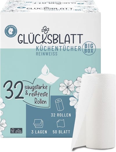 Keukenpapier Rol, 32 Rollen Keukenrollen, 3-Laags, Plasticvrij, Duurzaam, Grote Verpakking