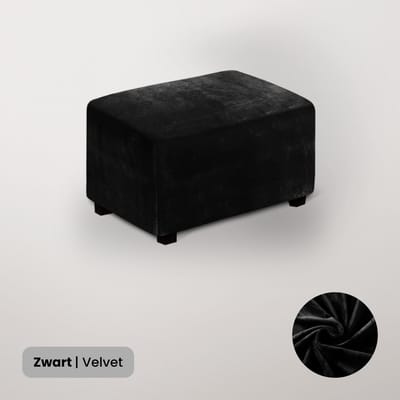 BankhoesDiscounter Velvet Hocker Hoes – Hocker Poef – Stretch – Poef Hoes – Hoekbank Met Hocker – Hoes Voor Poef – Maat L – Zwart