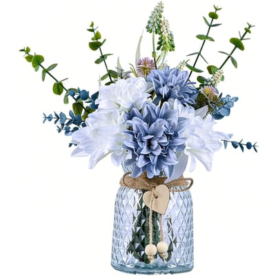Kunstbloemen met Glazen Vaas Anti-verwelking Anti-verkleuring Realistische Nep Rozen voor Huis Woonkamer Decor Wit Blauw gray