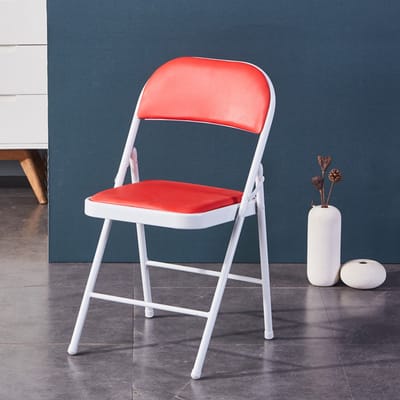 Opklapbare stoel met kussen Stalen frame opklapbare stoel met kussen geschikt voor thuis op kantoor binnen en buitenactiviteiten draagvermogen 75 kg rode PU bekleding