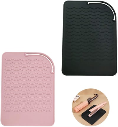 Dailygoods - Warmtemat voor stijltangen - Hittebestendig - 2 stuks - Siliconen - Ideaal voor reizen en thuisgebruik - Zwart en roze