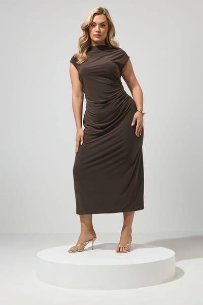Yours London Chocoladebruine Drapéjurk Size 38