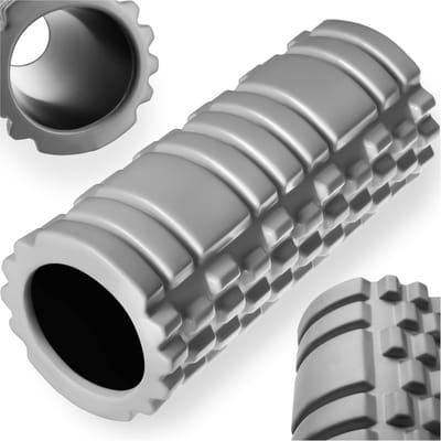 tectake® Foam Roller - Yoga & Fitness Massage Roller - Fascia Roller - 33,5 x ⌀14.5 cm - Massageroller - Zelfmassage en behandeling van bindweefsel - Triggerpoint Foamroller - Grijs