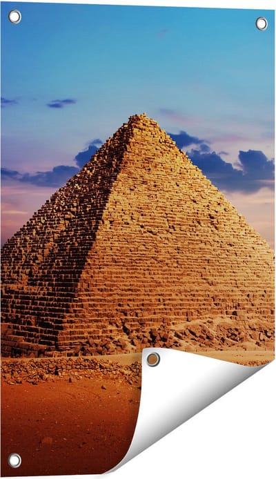 Gards Tuinposter Egyptische Piramides in de Woestijn - 40x60 cm - Tuindoek - Tuindecoratie - Wanddecoratie buiten - Tuinschilderij