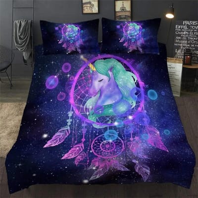 Bedrukte Leuke Eenhoorn Witte Dekbedovertrek Beddengoedsets Volledige Maat Vijf Sterren Bloemen Cartoon Beddengoed Dekbedovertreksets Kinderen Eenpersoons 70x133cm 2pcs