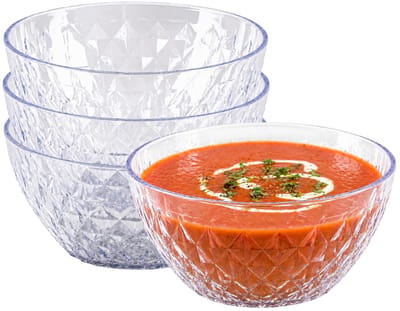 PlasticForte Schaaltjes - kristal stijl - kommetjes - 4x - kunststof - 14 x 5 cm - transparant - stapelbaar - soepkommen