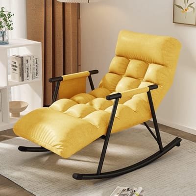 Binnen Schommelstoel - Fauteuil Leesstoel - Ontspannen Lezen - Ergonomisch Ontwerp - 55 X 96 cm - Geel