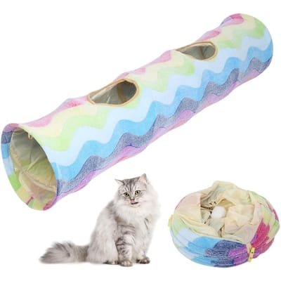 Tissu Coloré Arc-en-ciel Anneau Papier Froissé Résistant aux Griffures Tunnel Tube Pliable pour Chat Jouer Se Cacher white