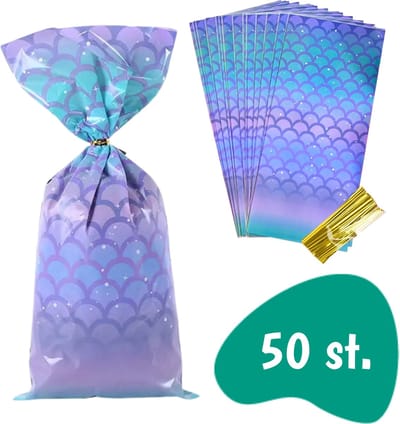 Uitdeelzakjes - Zeemeermin - 50 stuks - Voor Traktatie Uitdeelcadeautjes - Voor Kinderen - Mermaid Cadeauverpakking Zakjes - Traktatie - Zeemeerminstaart - Kinderfeestje - Verjaardag - Plastic