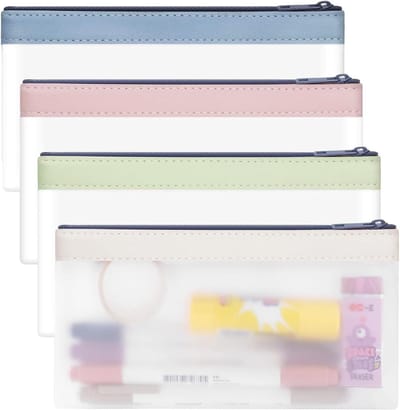 4 Pcs Transparante Pennentas - Duidelijke Super Zachte TPU met Rits - Cosmeticatas Waterdicht voor Studenten - Volwassenen - School - Kantoor Benodigdheden
