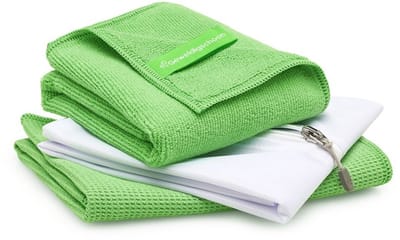 Geweldigschoon Raamdoekenset - Schoonmaakdoek, droogdoek en waszak - Microvezeldoeken - Maat M - Groen