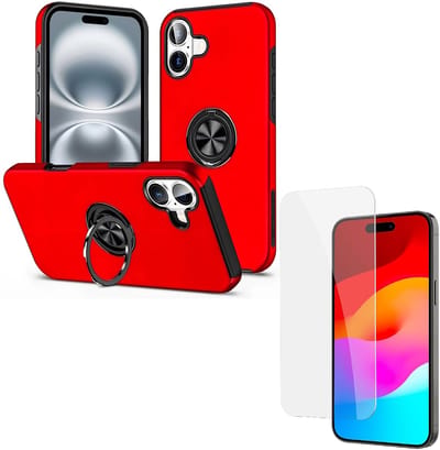 Backcover Shockproof Inclusief Screenprotector Gehard Glas - Hoesje Geschikt voor: iPhone 16 Plus - Rood