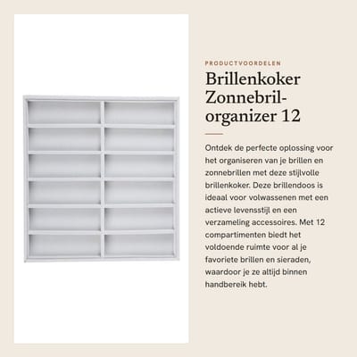 Dailygoods- Brillenkoker met 12 Roosters - Brillendoos - Zonnebril-organizer - Sieradendoosje - Duurzaam Pluis/Hout - Afmetingen 38 x 36 x 3,7 cm - Zonnebrilhouder
