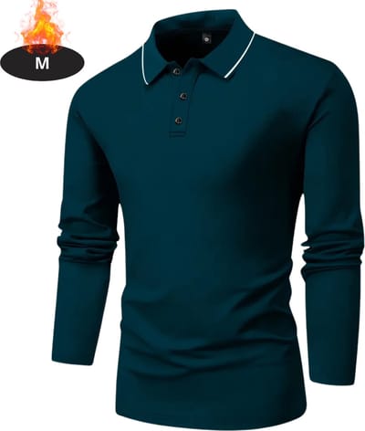 Livano Poloshirt Heren - T-Shirt Heren - Shirt - Overhemd - Polo Shirt Lange Mouwen - Donker Cyaan - M