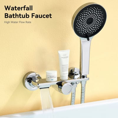 Auralum max opbouw badkraan complete set - Badkraan - Mengkraan - 150 mm Hartafstand - watervalontwerp - Met 5 Standen Handdouche - Chroom