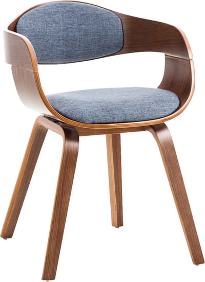 CLP Kingston Eetkamerstoel - Met armleuning - Hout - Stof - walnoot/blauw