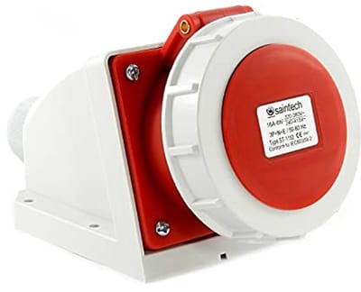 Power Socket 16A 400V IP67 voor Buitengebruik - 5-Pins Wandstopcontact met Scharnierdeksel