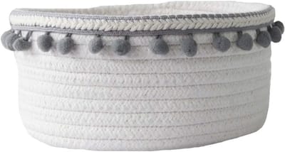 Multifunctionele Opbergmand van Katoen, Gevlochten Design, Decoratieve Mand voor Babyspullen, Thuis en Kantoor, Grijs, Perfect als Cadeau