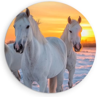 Saammp Muurcirkel Hout - paarden in de sneeuw - Dieren - Natuur - Ø 90 - Wandcirkel - Wanddecoratie Cirkel - muurdecoratie Woonkamer - Slaapkamer decoratie - Rond Schilderij